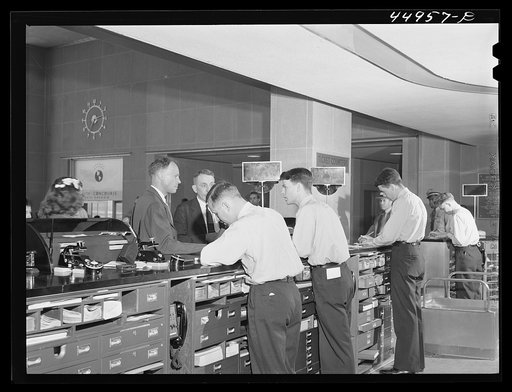 From behind one of the ticket counters in the waiting room. Washington, D.C. municipal airport
