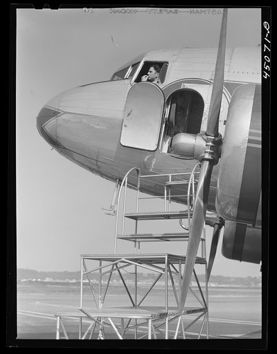 The captain is in his place and in a few minutes the plane will take-off. Municipal airport, Washington, D.C.