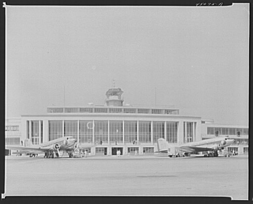 View of municipal airport in Washington, D.C. seen from field