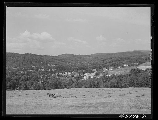 Untitled photo, possibly related to: Stacking hay with a drop rake near Springfield, Vermont