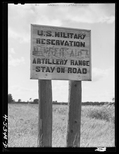 Sign in the Pine Camp expansion area. Jefferson County, New York