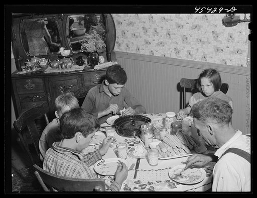 Untitled photo, possibly related to: Having dinner at the home of Ray Lyman, FSA (Farm Security Administration) client near Castleton, Vermont