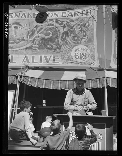 Buying tickets for the snake show at the Rutland Fair, Vermont