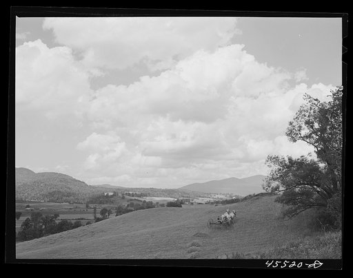 Untitled photo, possibly related to: Gathering hay in a field near Cambridge, Vermont