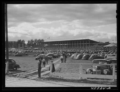 Untitled photo, possibly related to: Grandstand and parked cars at the Rutland Fair. Vermont