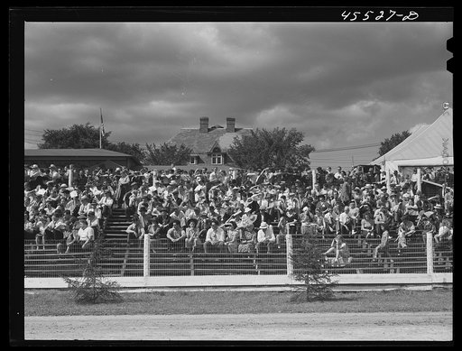 People in the grand stand watching the sulky races at the Rutland Fair, Vermont
