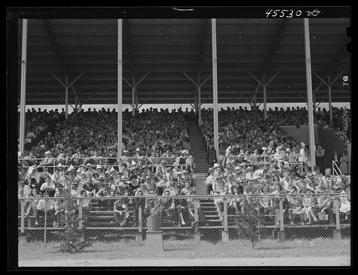 People in the grandstand watching the sulky races at the Rutland Fair, Vermont