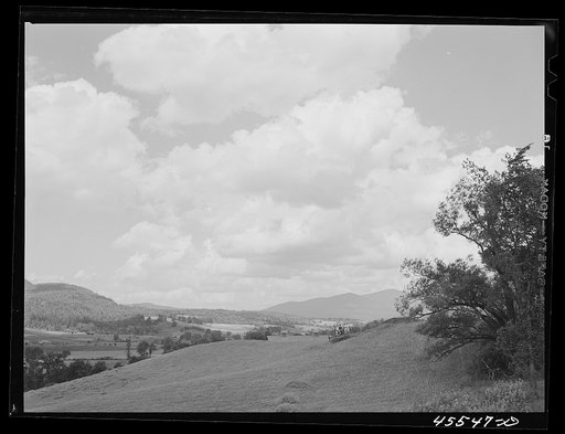 Untitled photo, possibly related to: Gathering hay in a field near Cambridge, Vermont