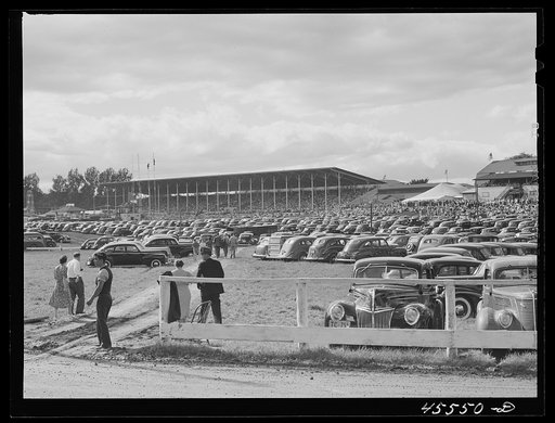 Grandstand and parked cars at the Rutland Fair. Vermont