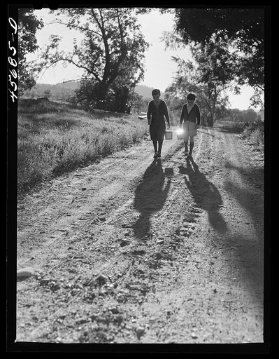 Untitled photo, possibly related to: Two of the Gaynor children going to school near Fairfield, Vermont