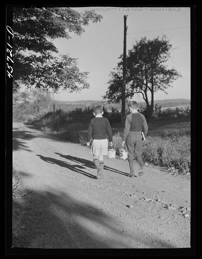 Untitled photo, possibly related to: Two of the Gaynor children going to school near Fairfield, Vermont