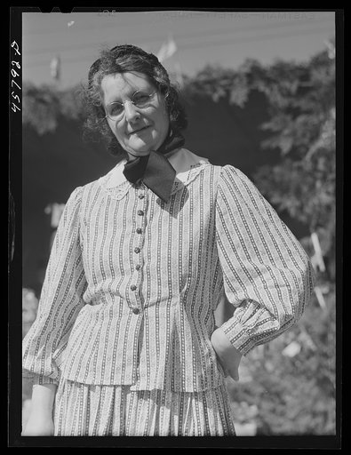 Mrs. George Delano dressed in old-fashioned costume at the World's Fair. Tunbridge, Vermont