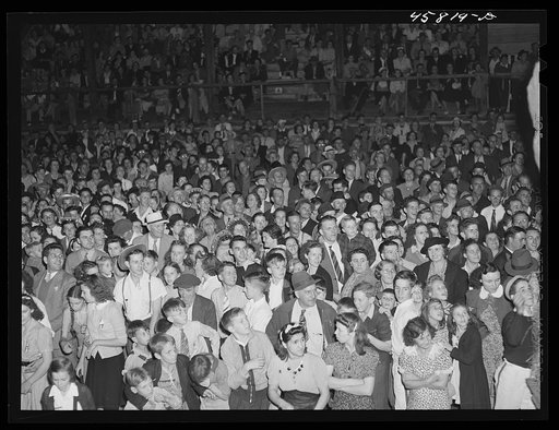 Spectators in the grandstand watching the vaudeville act at the World's Fair. Tunbridge, Vermont