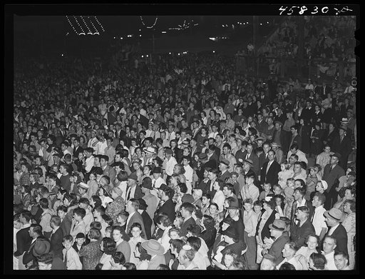 Spectators in the grandstand watching the vaudeville act at the World's Fair. Tunbridge, Vermont