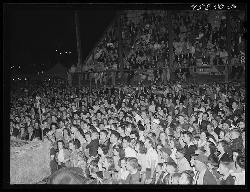 Spectators in the grandstand watching the vaudeville act at the World's Fair. Tunbridge, Vermont