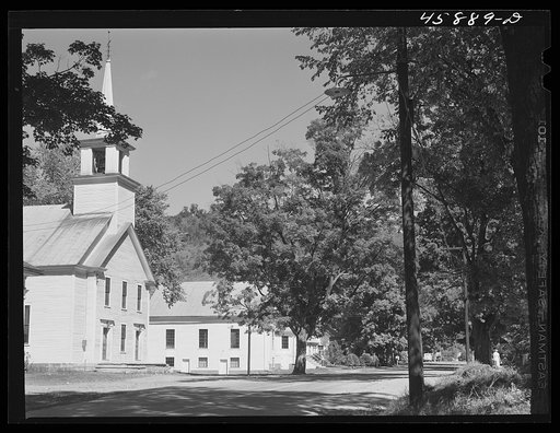 Untitled photo, possibly related to: Tunbridge, Vermont. Monument and a church