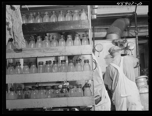 Bottles in which milk samples are kept at the United Farmers' Co-op Creamery, East Berkshire, Vermont