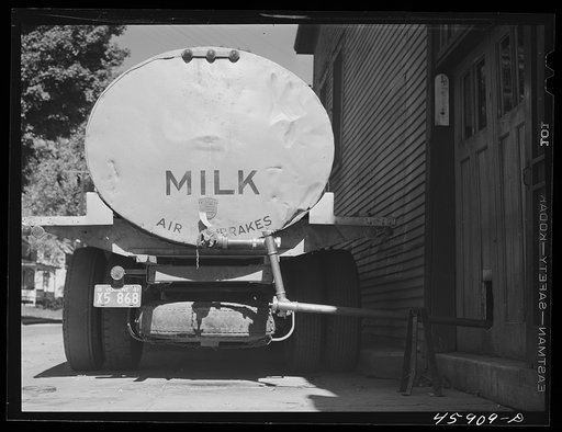 Milk truck in front of a creamery in Enosburg Falls, Vermont