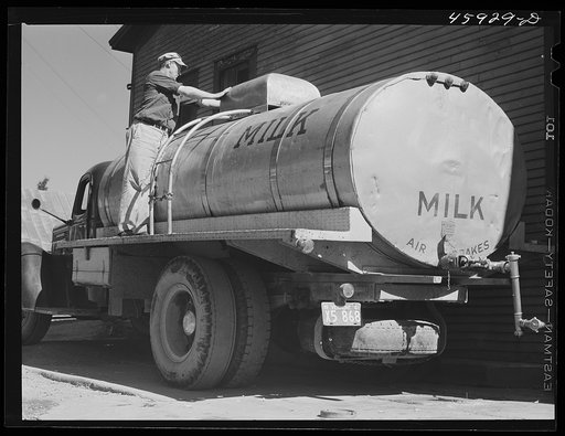 Milk truck in front of the New England Dairies in Enosburg Falls, Vermont