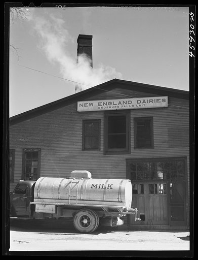Milk truck in front of the New England Dairies in Enosburg Falls, Vermont