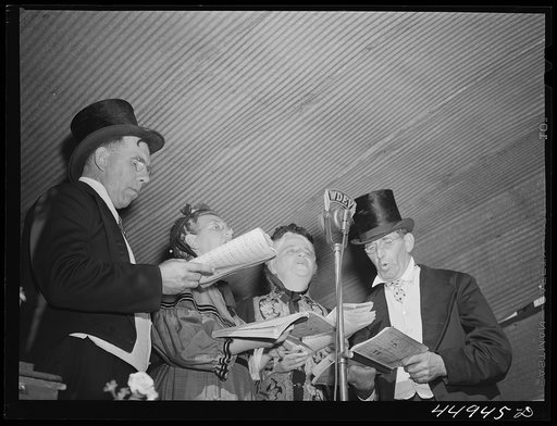 Untitled photo, possibly related to: The quartet sings a selection at an old-fashioned musical at the "World's Fair" in Tunbridge, Vermont