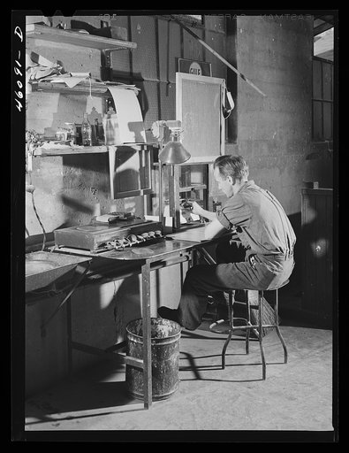 Testing the pulp at the Mississquoi Corporation paper mill in Sheldon Springs, Vermont
