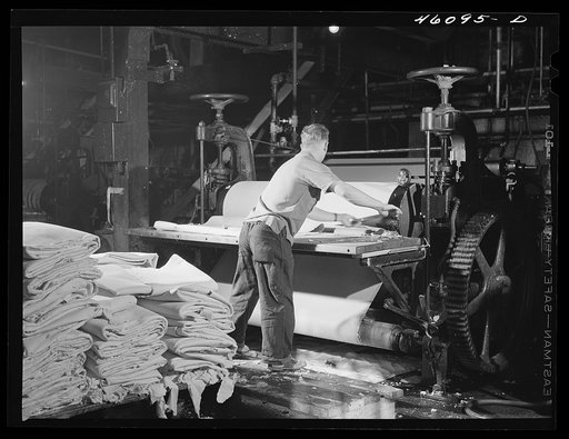 Paper pulp being rolled out at the Mississquoi Corporation paper mill in Sheldon Springs, Vermont