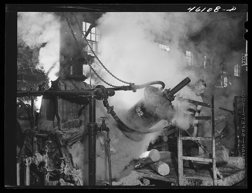 One of the machines that grinds wood into pulp at the Mississquoi Corporation paper mill in Seldon Springs, Vermont