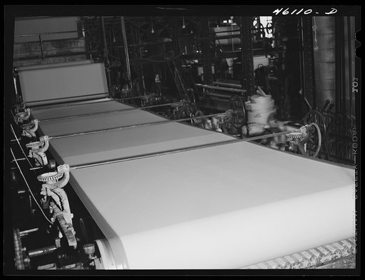 One of the last stages in making paper at the Mississquoi Corporation paper mill in Sheldon Springs, Vermont
