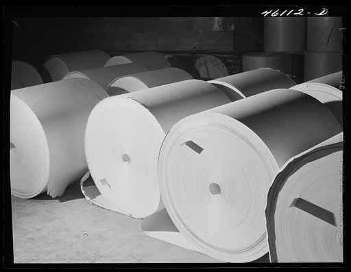 Sheldon Springs, Vermont paper as it comes off the rollers at the Mississquoi Corporation paper mill