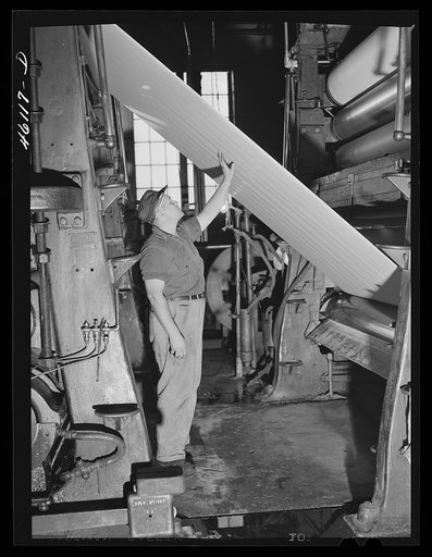Section of a large rolling machine at the Mississquoi Corporation paper mill in Sheldon Springs, Vermont