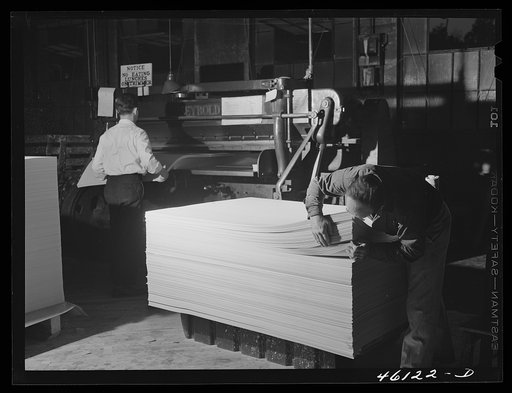 Counting card board at the Mississquoi Corporation paper mill in Sheldon Springs, Vermont