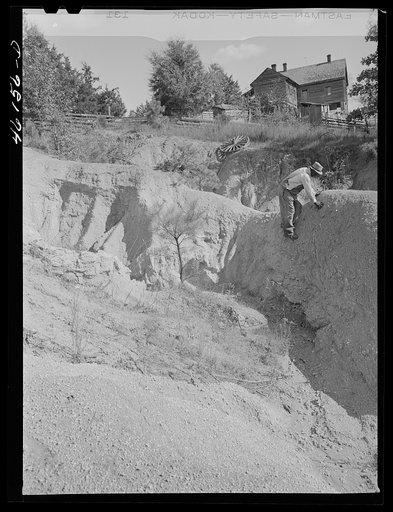 Untitled photo, possibly related to: Greene County, Georgia. Severe gully erosion on a farm in northwestern