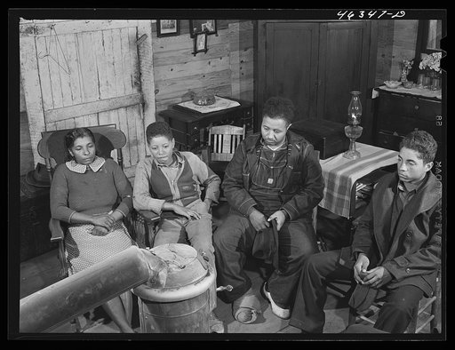 Untitled photo, possibly related to: Mrs. Edgar Jones and her son, FSA (Farm Security Administration) clients near Woodville. Her son works at the Civilian Conservation Corps camp