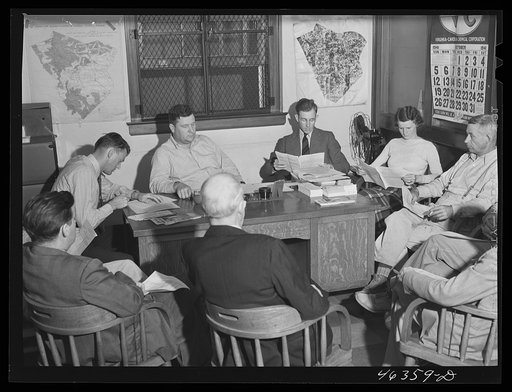 Untitled photo, possibly related to: A meeting to discuss defense and agricultural problems being held at the county agents office in Greensboro, Greene county, Georgia