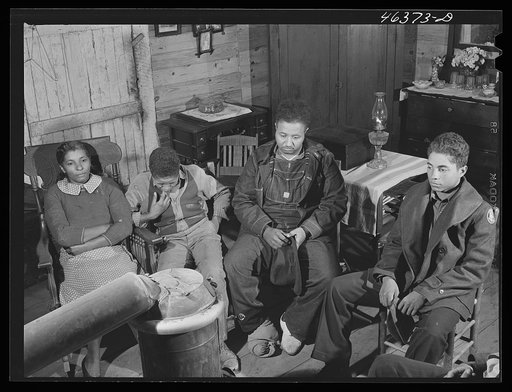Untitled photo, possibly related to: Mrs. Edgar Jones and her son, FSA (Farm Security Administration) clients near Woodville. Her son works at the Civilian Conservation Corps camp