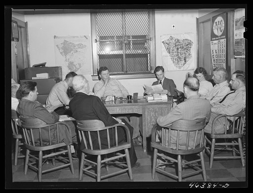 A meeting to discuss defense and agricultural problems being held at the county agents office in Greensboro, Greene County, Georgia