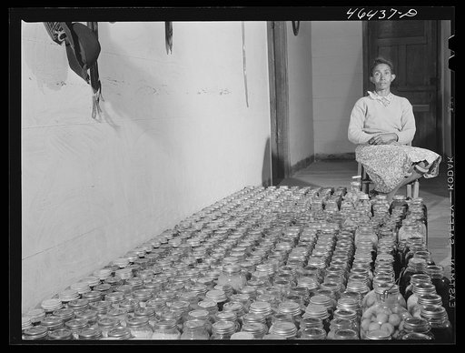 Untitled photo, possibly related to: [Mrs. Edmond Reid], FSA (Farm Security Administration) client, with her canned goods. Oakland community, Greene County, Georgia