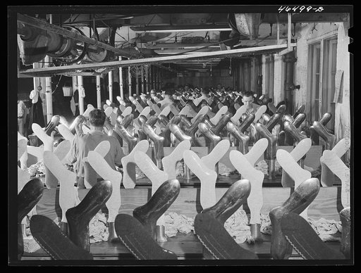 Sock driers at the hoisery mill in Greene County, Georgia