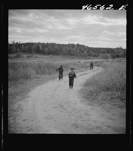 Untitled photo, possibly related to: Boyd Jones and one of his friends coming back with their dogs from a trip into the woods. Greene County, Georgia