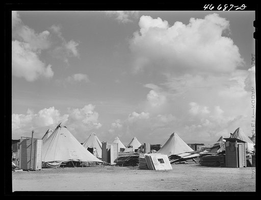 Bayamon, Puerto Rico (vicinity). Tent colony of twenty-five families who had been squatters on land taken over by the Navy. They are to be resettled by the land authority