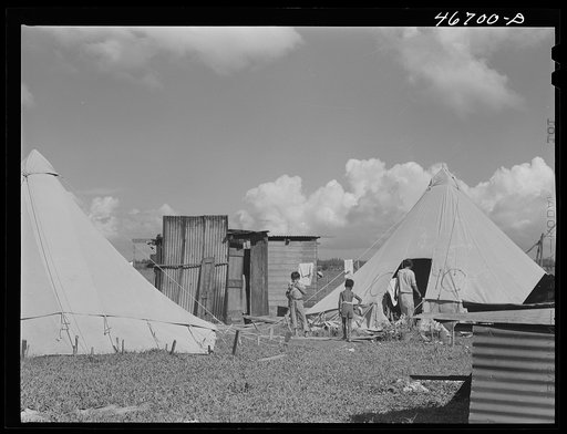 Bayamon, Puerto Rico (vicinity). Tent colony of twenty-five families who had been squatters on land taken over the Navy. They are to be resettled by the land authority