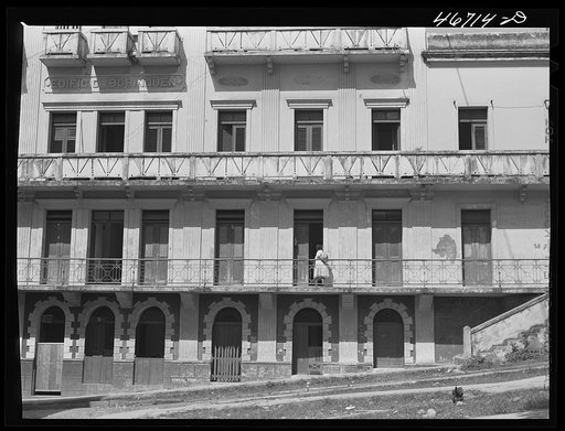 Untitled photo, possibly related to: San Juan, Puerto Rico. Apartment house near the Cathedral in old part of the city