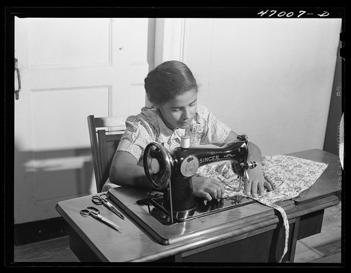 Christiansted, Saint Croix Island, Virgin Islands. Girls' sewing class in the Christiansted high school