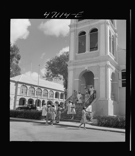Christiansted, Saint Croix Island, Virgin Islands. Coming out of church on a Sunday