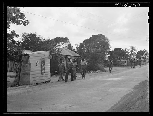 Untitled photo, possibly related to: Saint Thomas Island, Virgin Islands. Men coming home from work at the Naval base