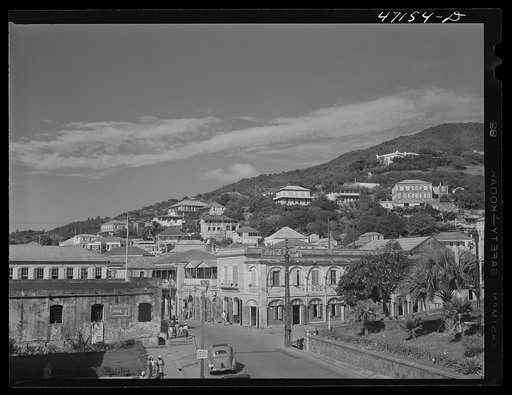 Charlotte Amalie, Saint Thomas Island, Virgin Islands. View down the main street from the Grand Hotel