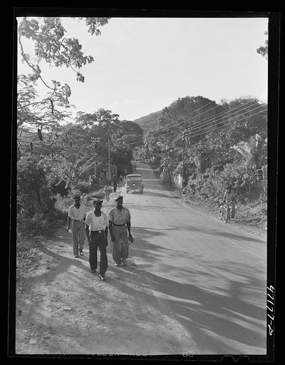 Untitled photo, possibly related to: Saint Thomas Island, Virgin Islands. Men coming home from work at the Naval base