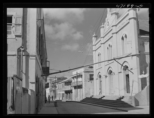 Charlotte Amalie, Saint Thomas Island, Virgin Islands. A Catholic church on the main street