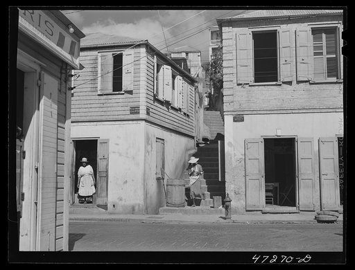Charlotte Amalie, Saint Thomas Island, Virgin Islands. Stairs leading down to the main street